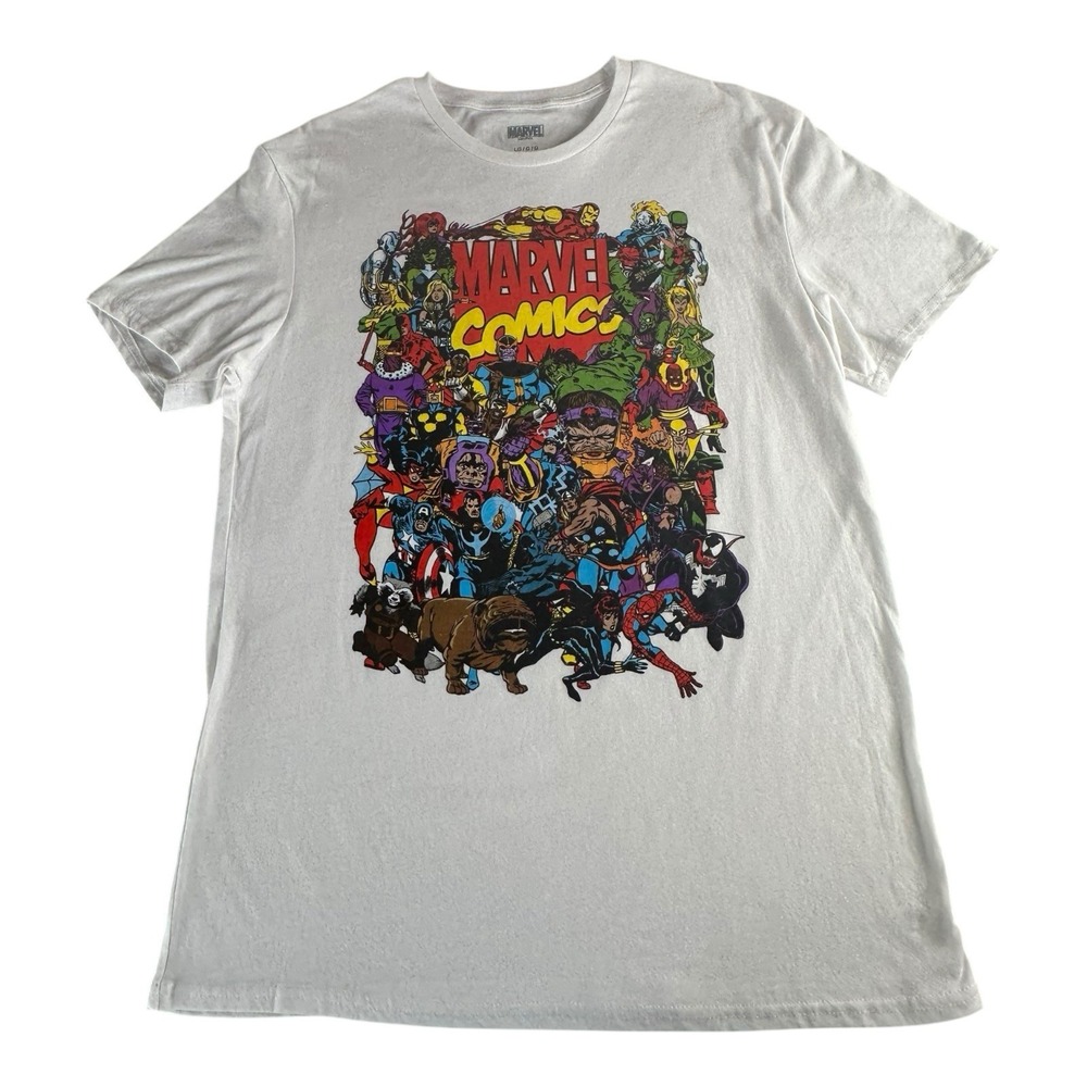 Marvel Comics‎ Heroes White Multicolor Cotton T-Shirt Size Large